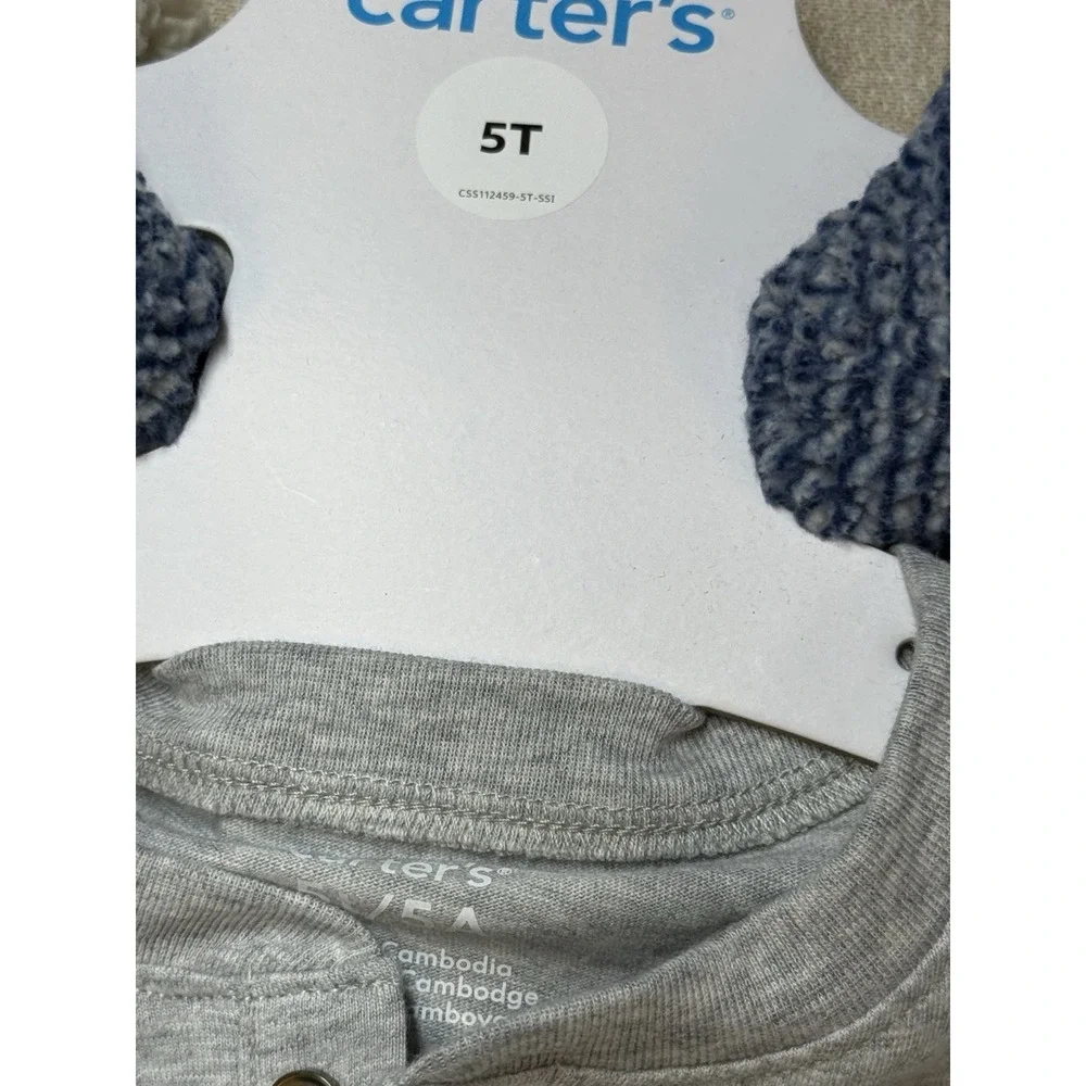 Carter's 3 Piece Pants Shirt Jacket Set Gray Navy Plaid 5T Boys